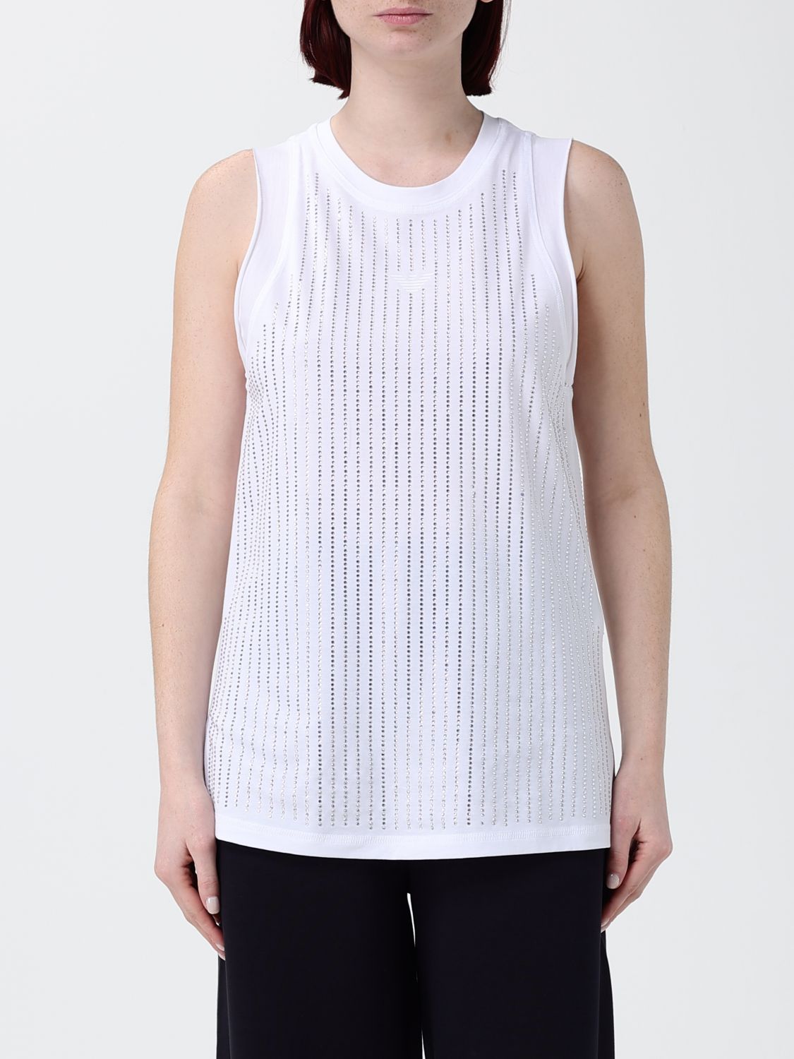 Emporio Armani Cotton Tank Top with Rhinestone Embellishments