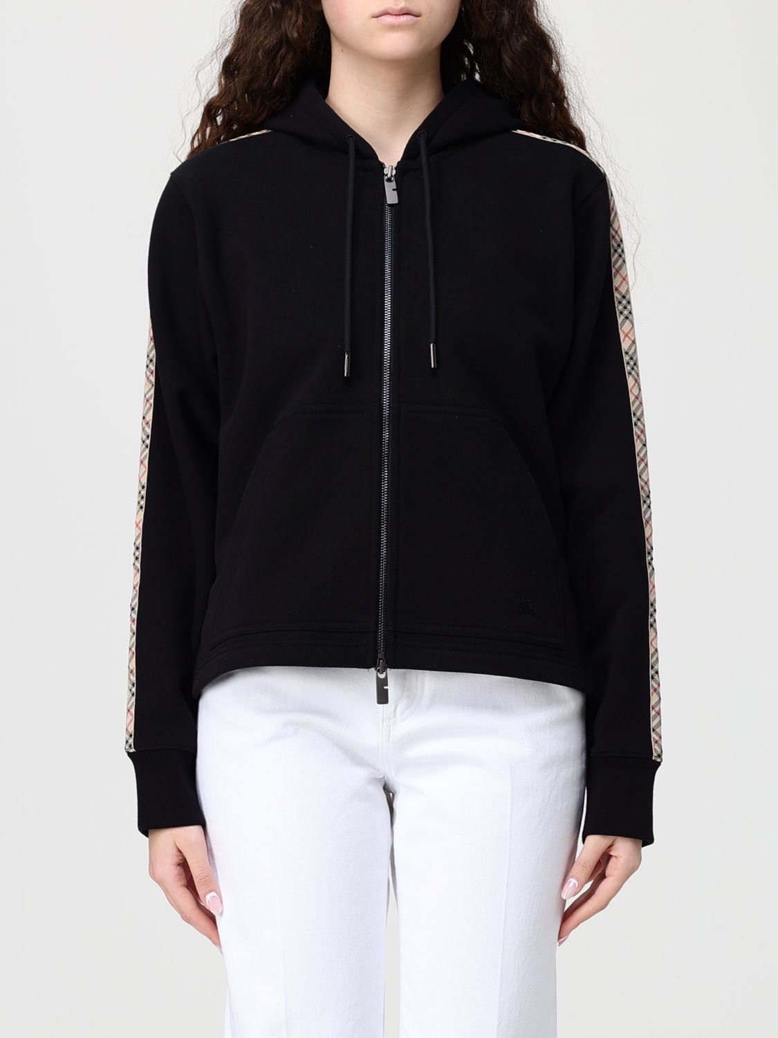BURBERRY Cotton Hoodie With Check Bands