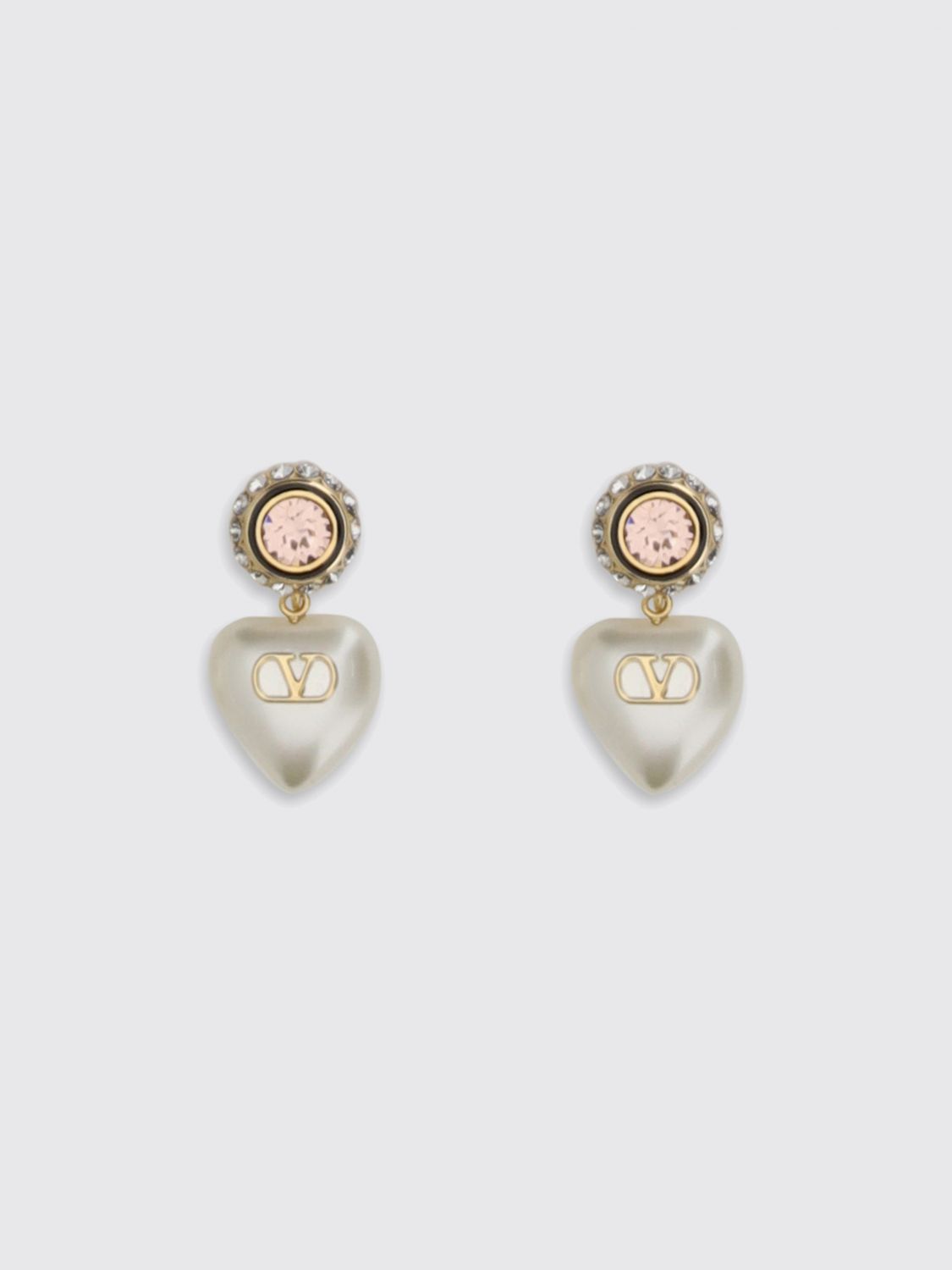 VALENTINO GARAVANI VLogo Signature Brass Earrings with Heart Synthetic Pearls　VALENTINO GARAVANI Vロゴ シグネチャー ブラス イヤリング ハート 合成パール付き VALENTINO