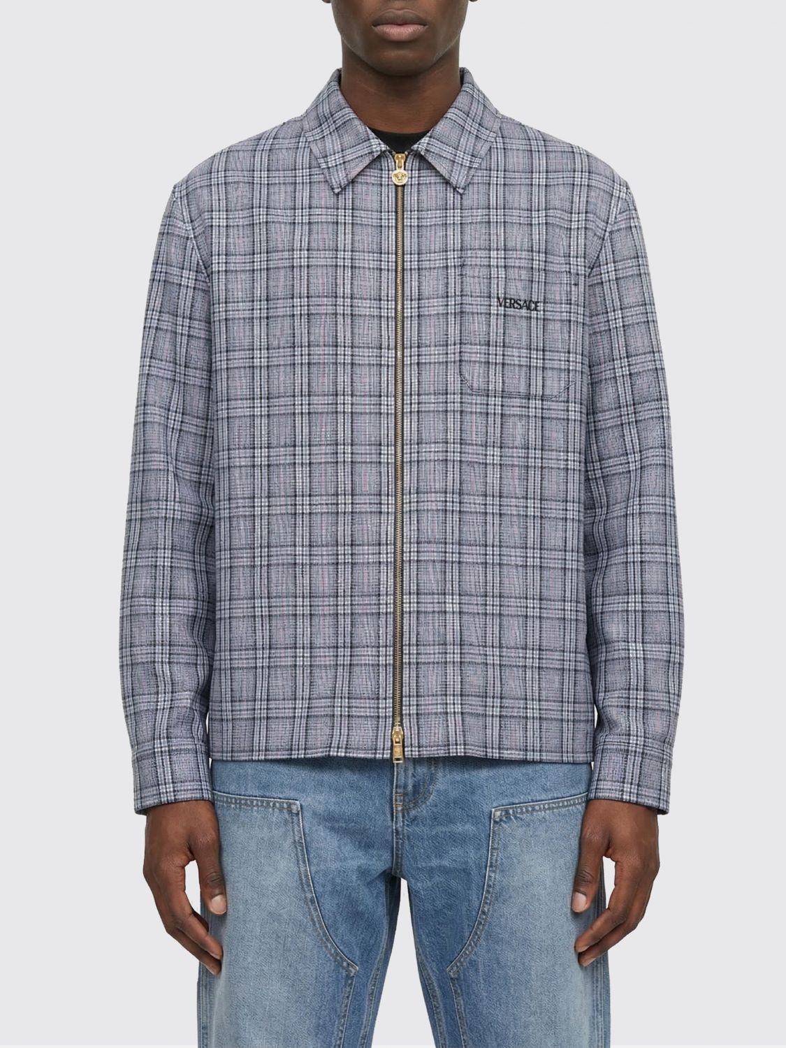 VERSACE Wollflanell-Overshirt mit Karomuster