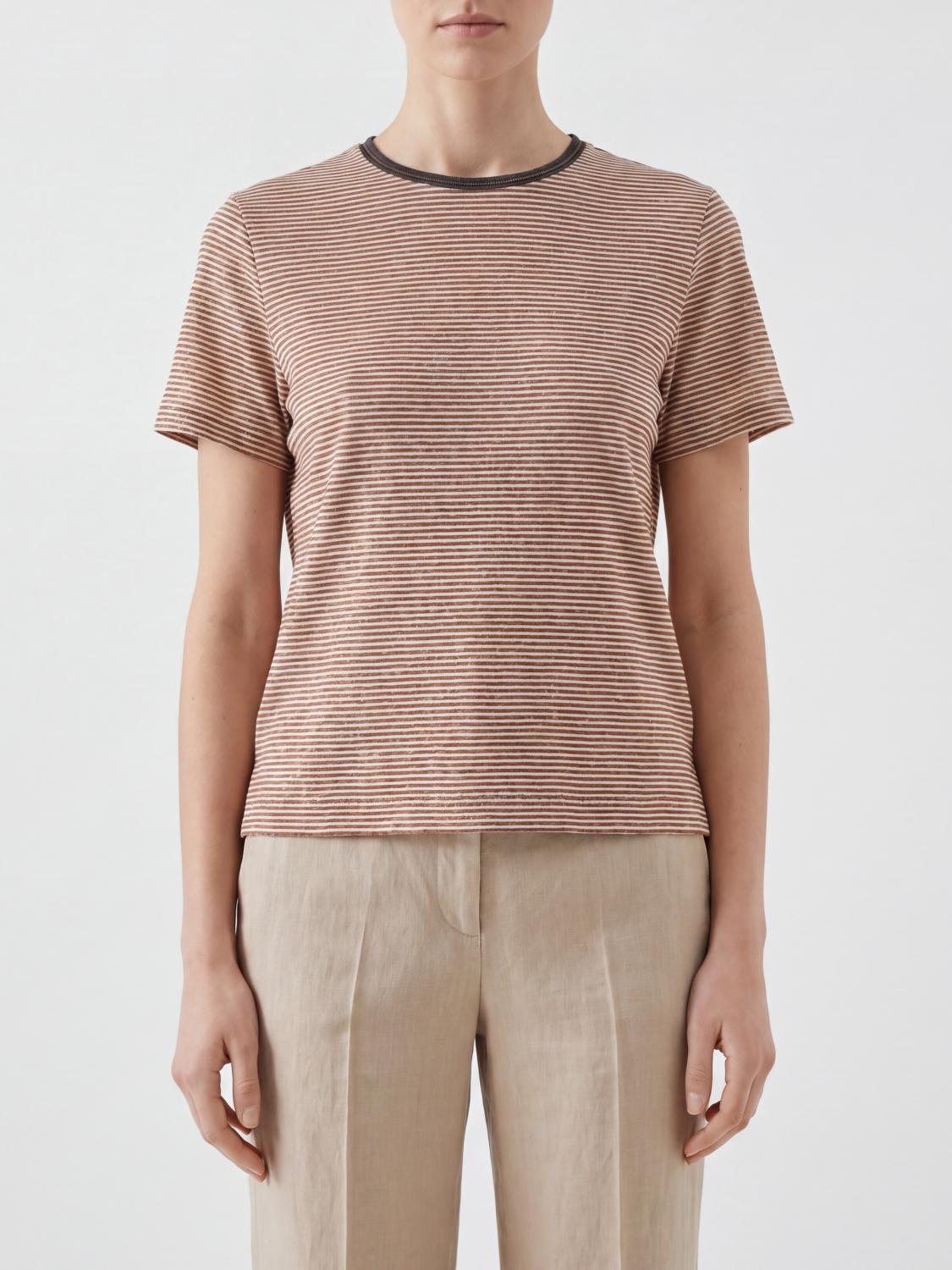 BRUNELLO CUCINELLI T-shirts in lino a righe
