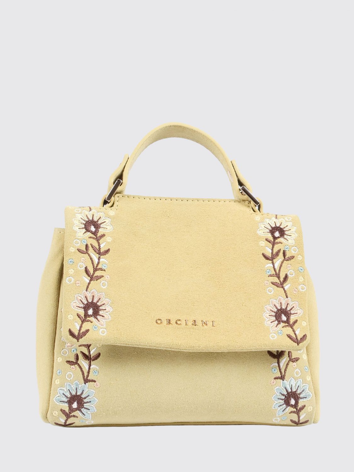 ORCIANI Borsa Sveva in camoscio con ricamo floreale