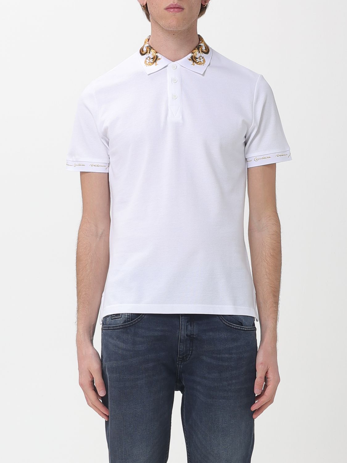 VERSACE JEANS COUTURE Polohemd aus Baumwolle mit Barockmuster-Kragen