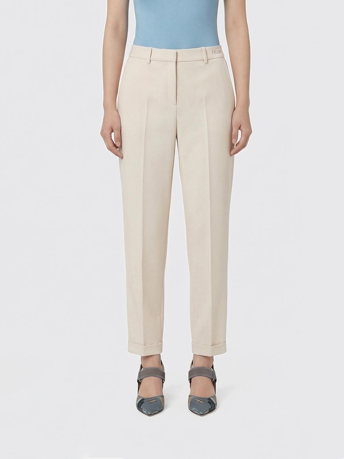 FENDI Pantaloni slim fit in lana e seta