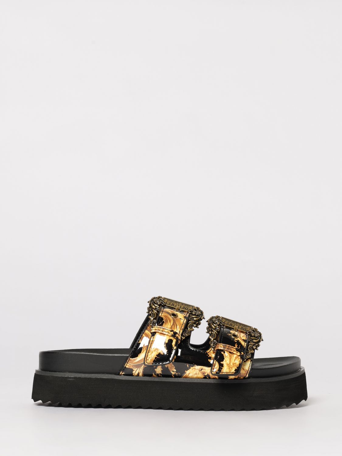 VERSACE JEANS COUTURE Sandalen aus Lackleder mit Barock-Print