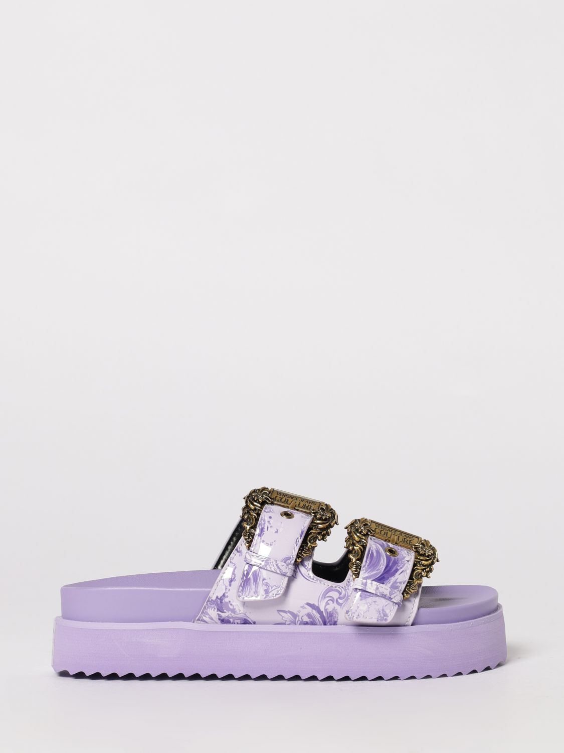 VERSACE JEANS COUTURE Sandalen aus Lackleder mit Barock-Print