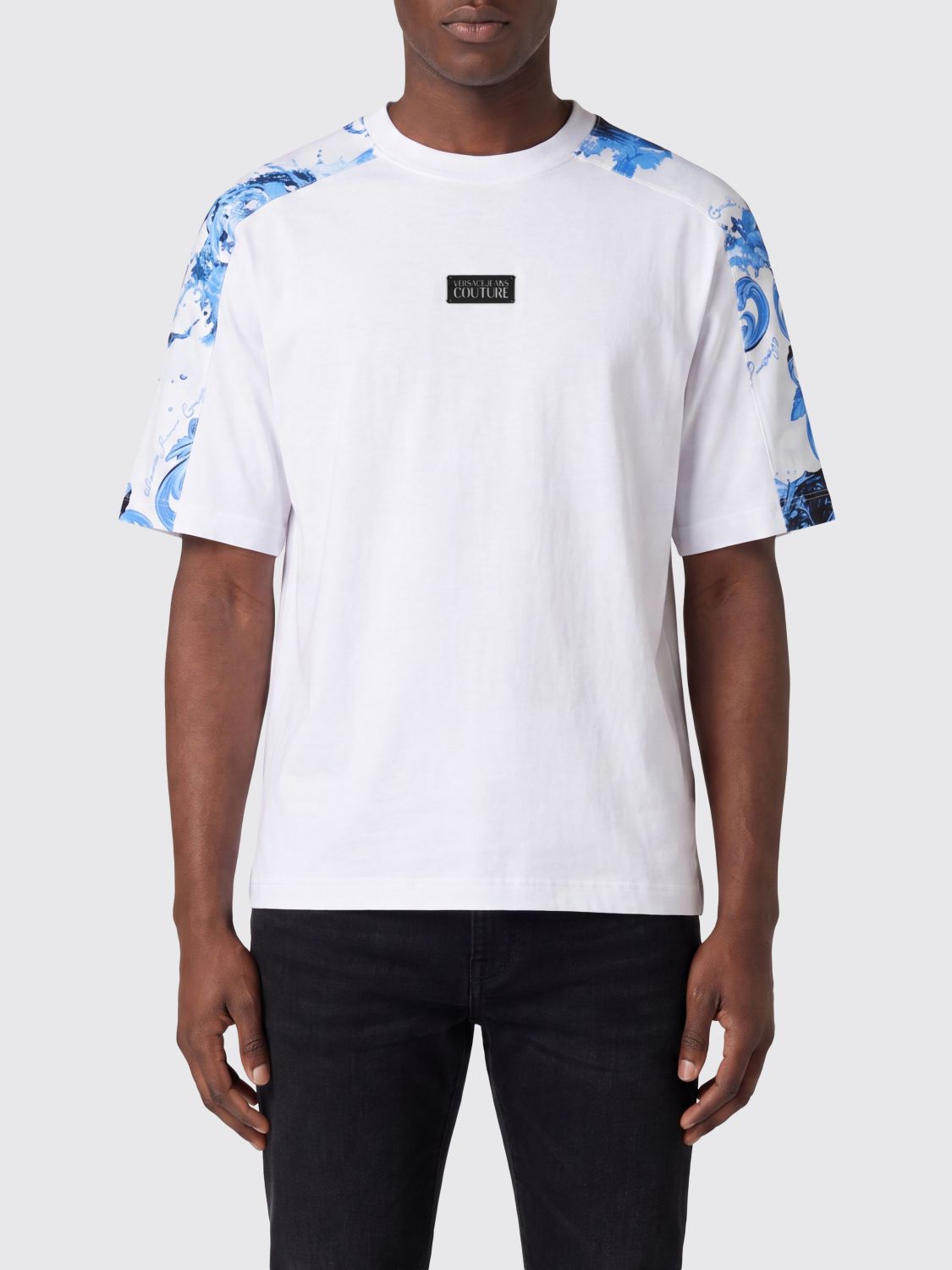 VERSACE JEANS COUTURE Oversized Cotton T-shirt with Baroque Print