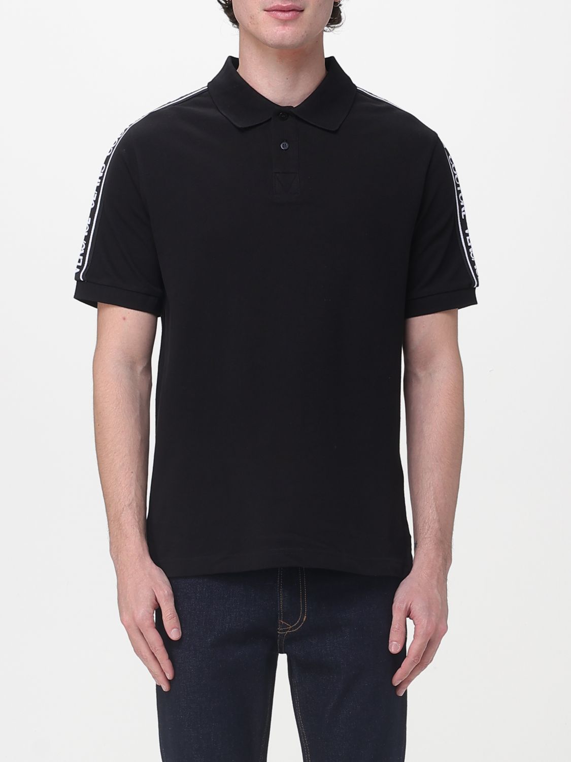 VERSACE JEANS COUTURE Cotton Polo Shirt with Logo Bands　VERSACE JEANS COUTURE ロゴバンド付きコットン ポロシャツ VERSACE