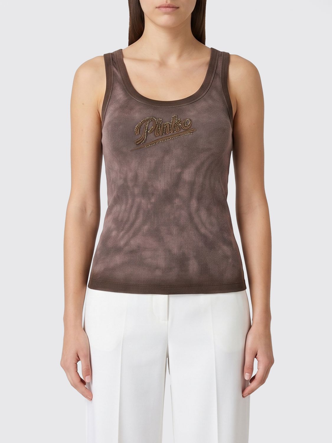 PINKO Top in cotone stretch con logo