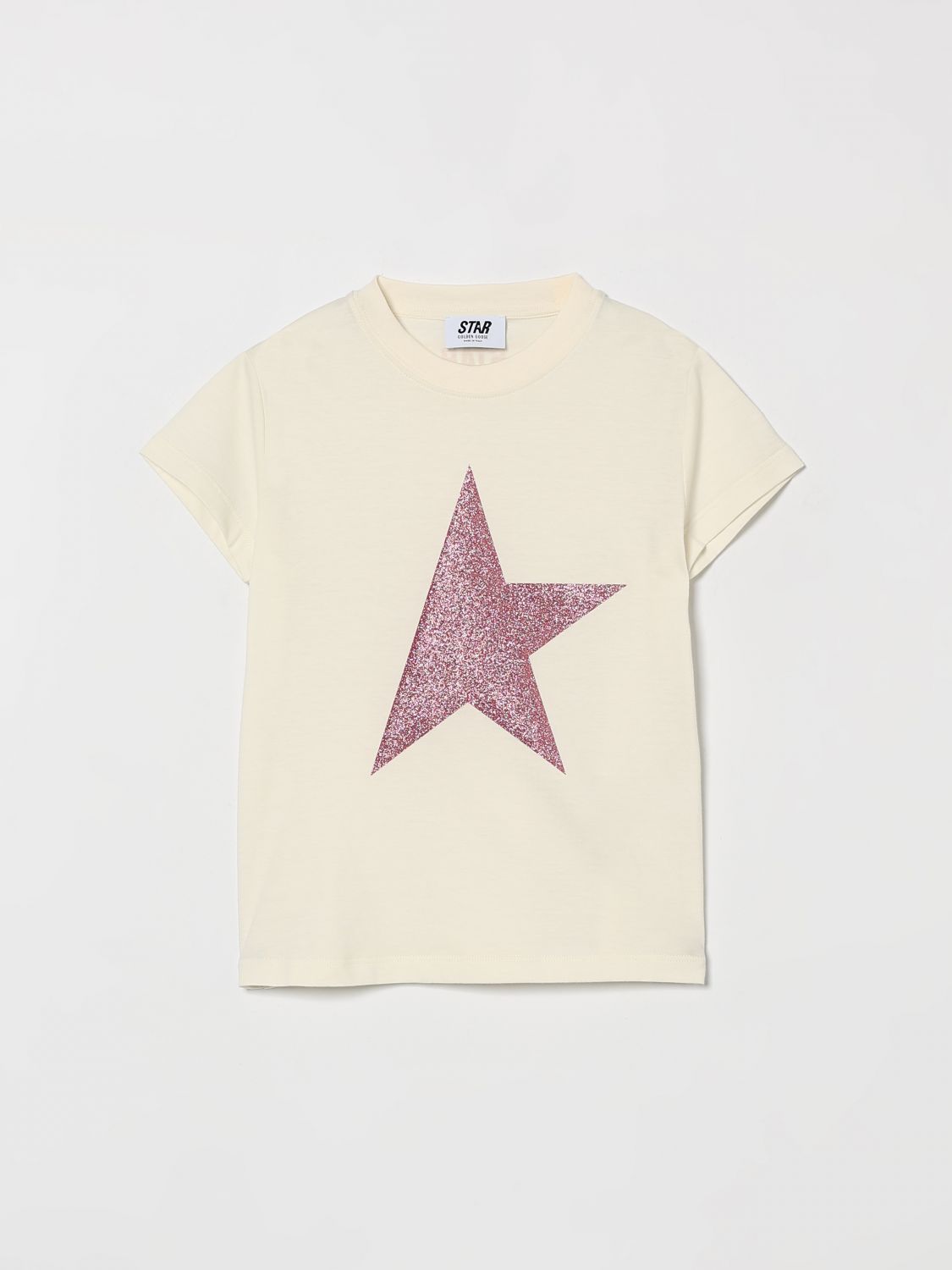 GOLDEN GOOSE Cotton T-Shirt with Glitter Star　GOLDEN GOOSE グリッタースター付きコットン T シャツ GOLDEN