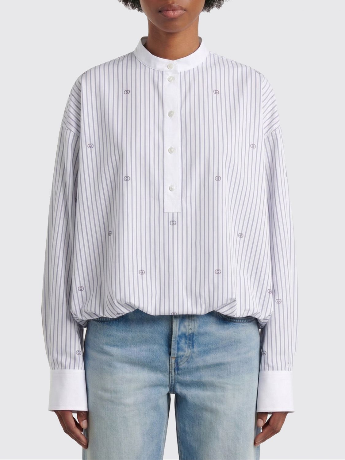 GUCCI Camicia in cotone a righe con monogram GG