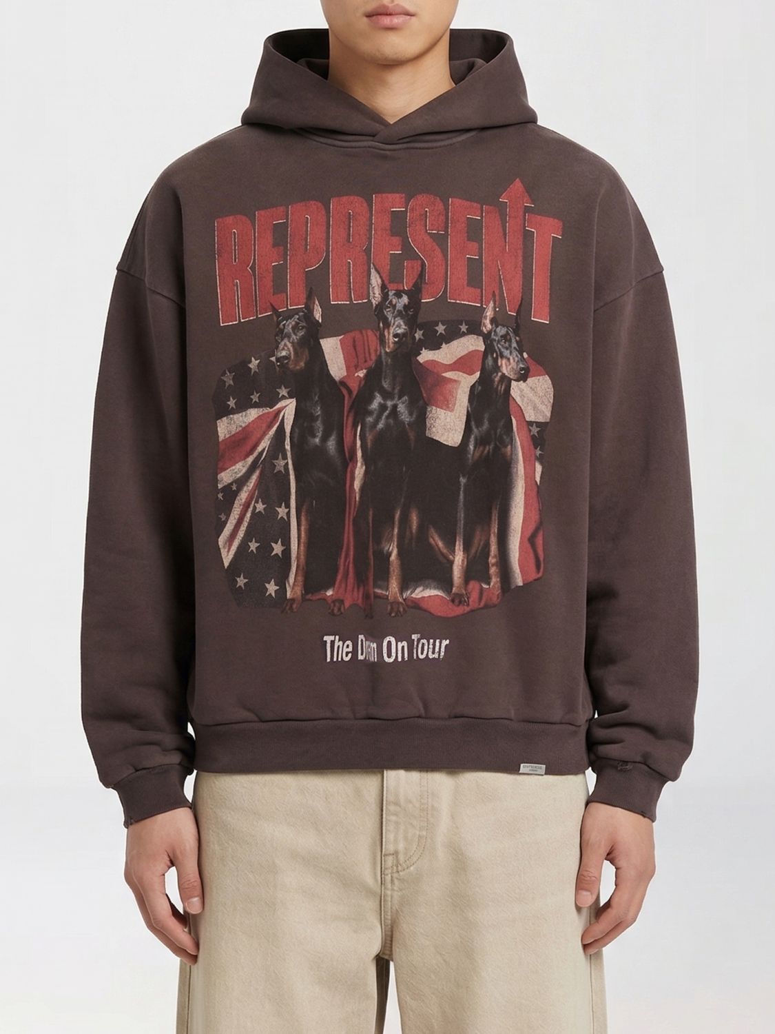 Represent Printed Cotton Hoodie In Gray