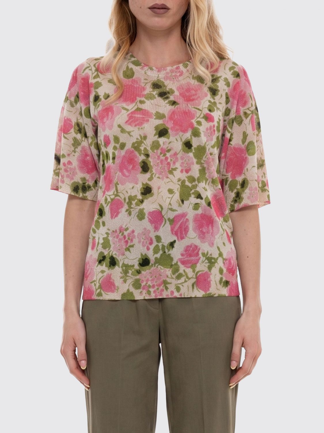 LIU JO Pullover girocollo in misto viscosa con motivo floreale
