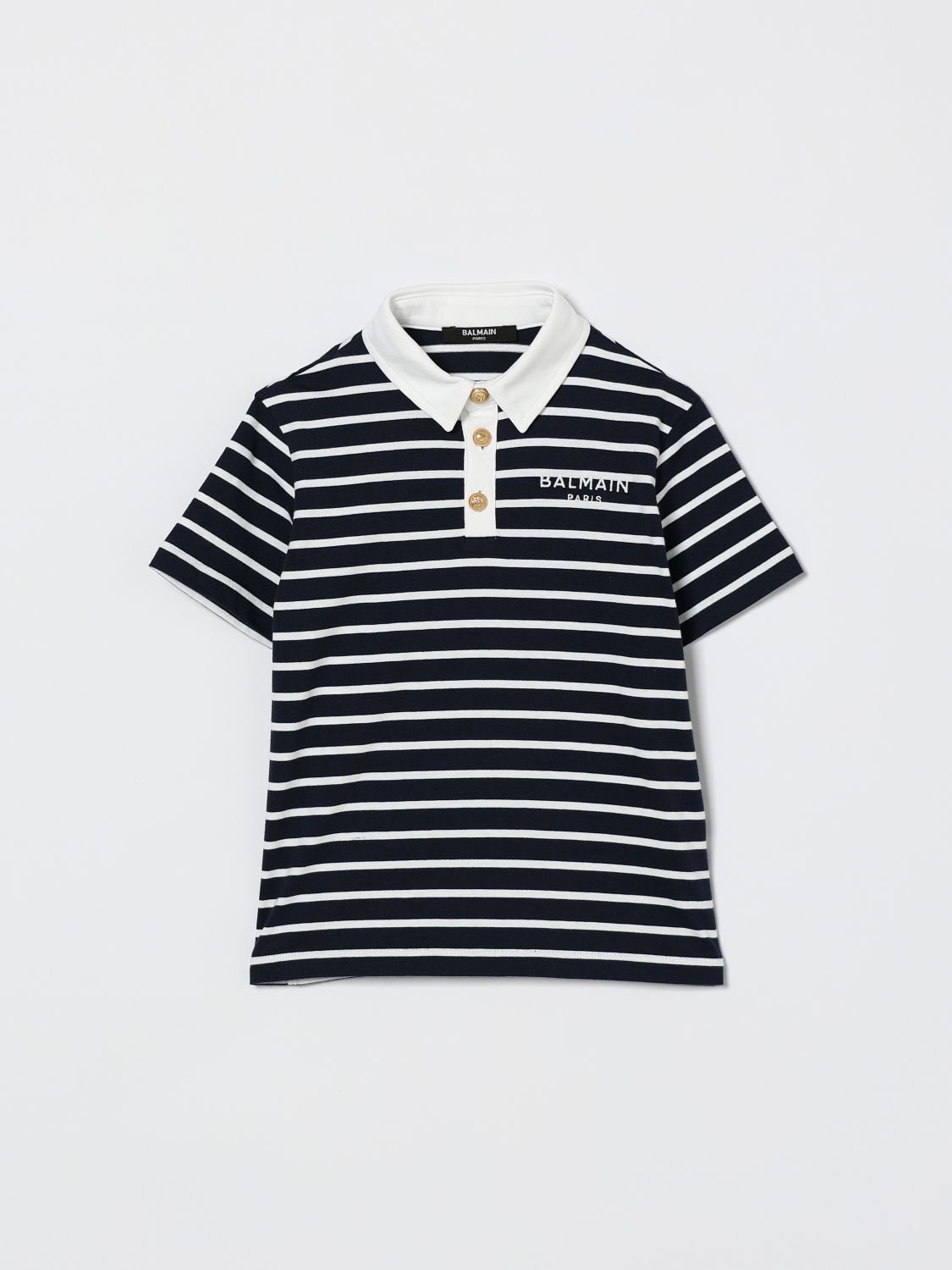 BALMAIN Gestreiftes Baumwoll-Poloshirt mit Logo