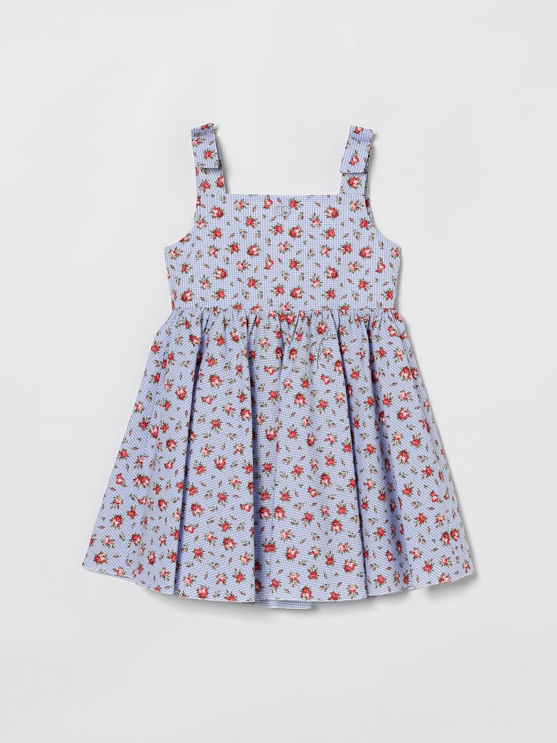 DOLCE & GABBANA Baumwollkleid mit Blumen- und Karomuster
