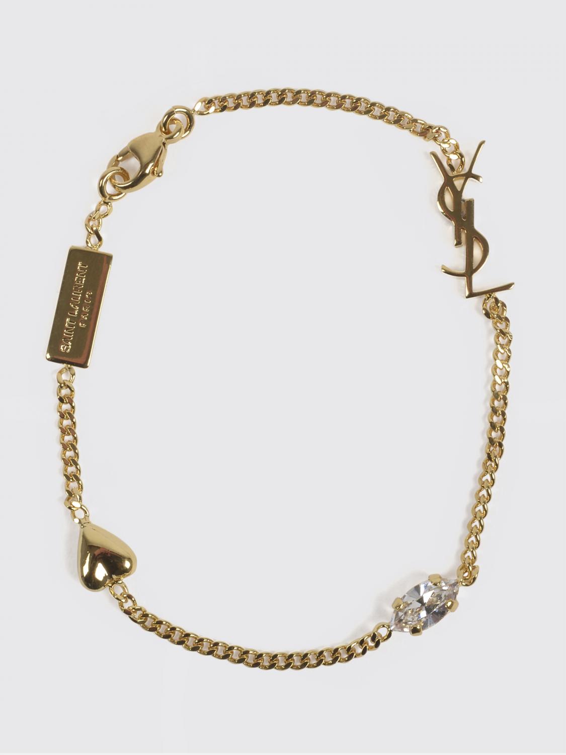 SAINT LAURENT Bracciale con charm a cuore Cassandre in ottone e strass