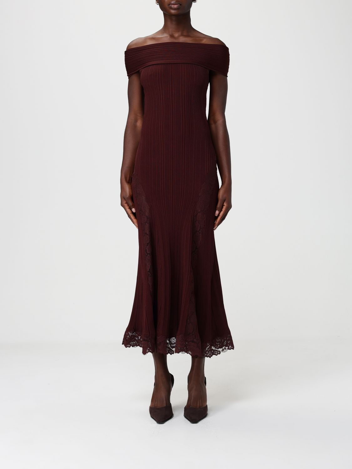 SELF-PORTRAIT Jersey Midi Dress with Lace Inserts　SELF-PORTRAIT レースインサート付きジャージー ミディドレス SELF-PORTRAIT