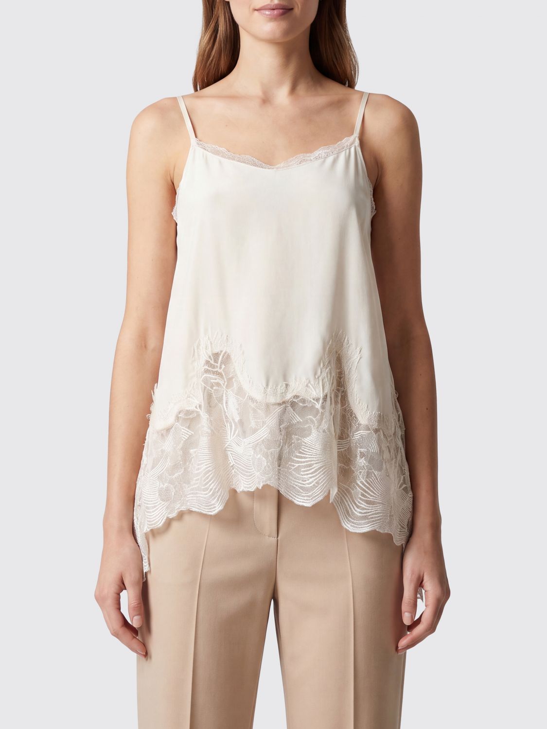 FABIANA FILIPPI Top in misto seta con inserto in pizzo