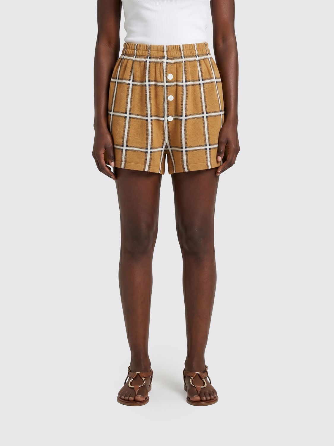 Guest In Residence Checked Silk And Linen Shorts · S