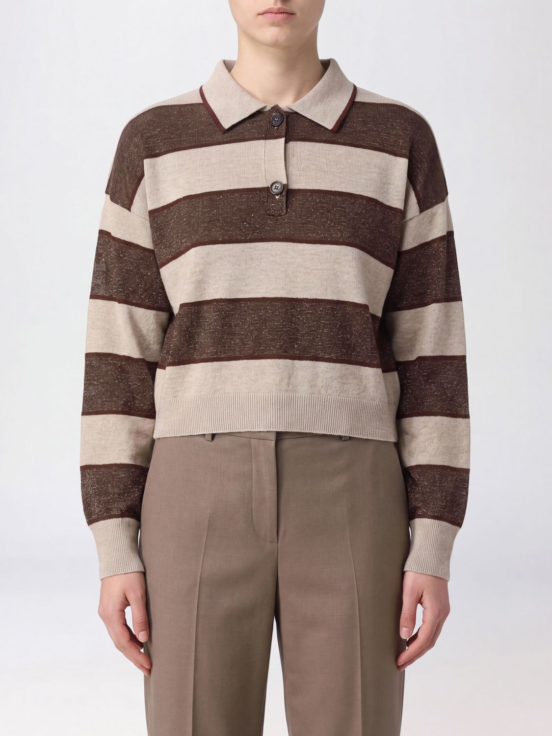 BRUNELLO CUCINELLI Striped Wool and Cashmere Polo Shirt