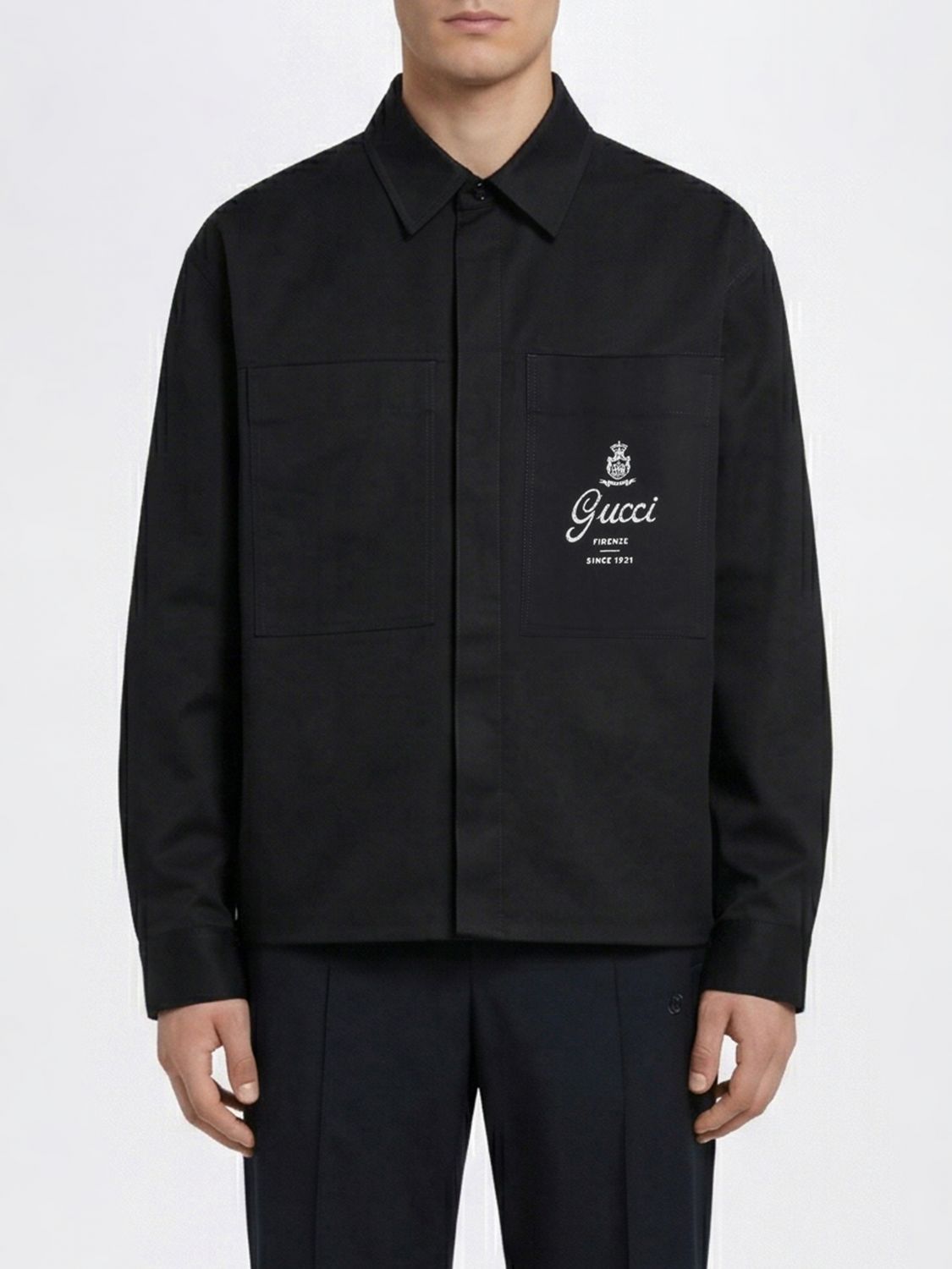 GUCCI Camicia in cotone con logo ricamato
