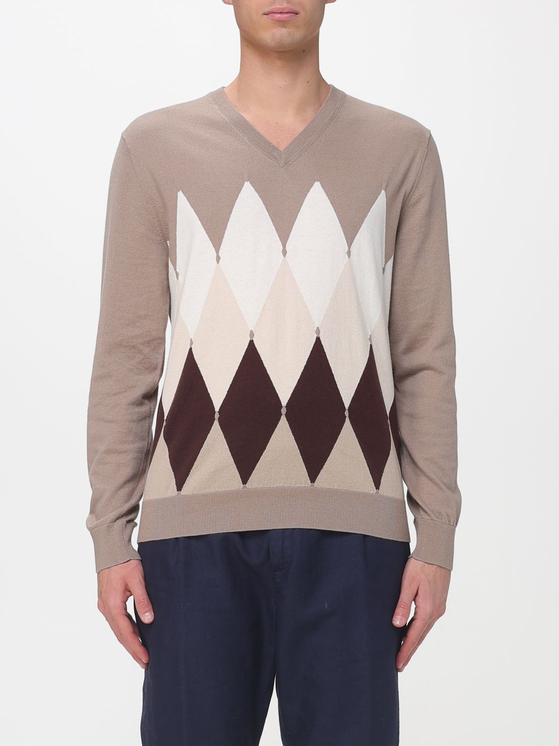 Ballantyne Diamond Pattern Cotton and Cashmere Pullover