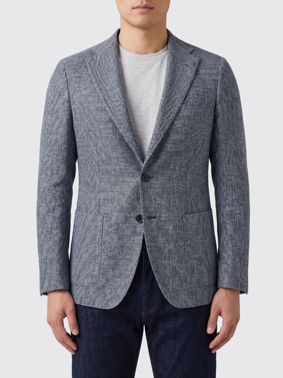 TAGLIATORE Single-Breasted Linen and Cotton Blend Blazer TAGLIATORE