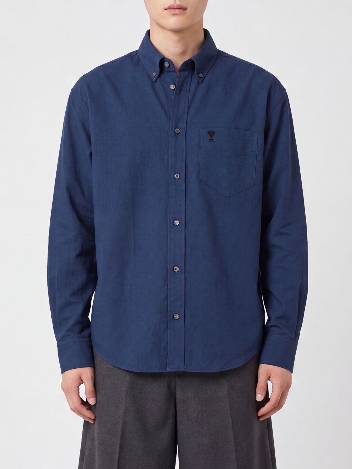 AMI PARIS Cotton Shirt with Embroidered Monogram