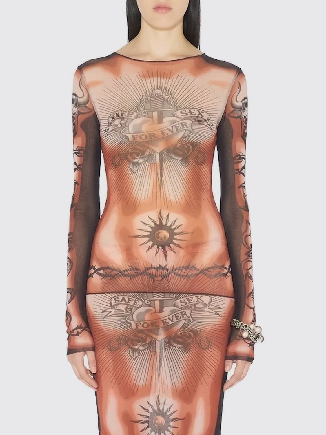 JEAN PAUL GAULTIER The Safe Sex Tattoo Re-Edition Top aus bedrucktem Tüll