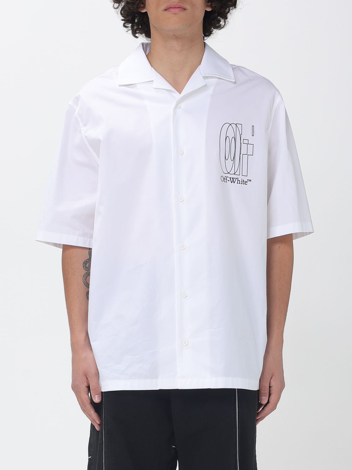 Off-White Casual Cotton Shirt with Arrow　矢印付きオフホワイト カジュアル コットン シャツ Off-White