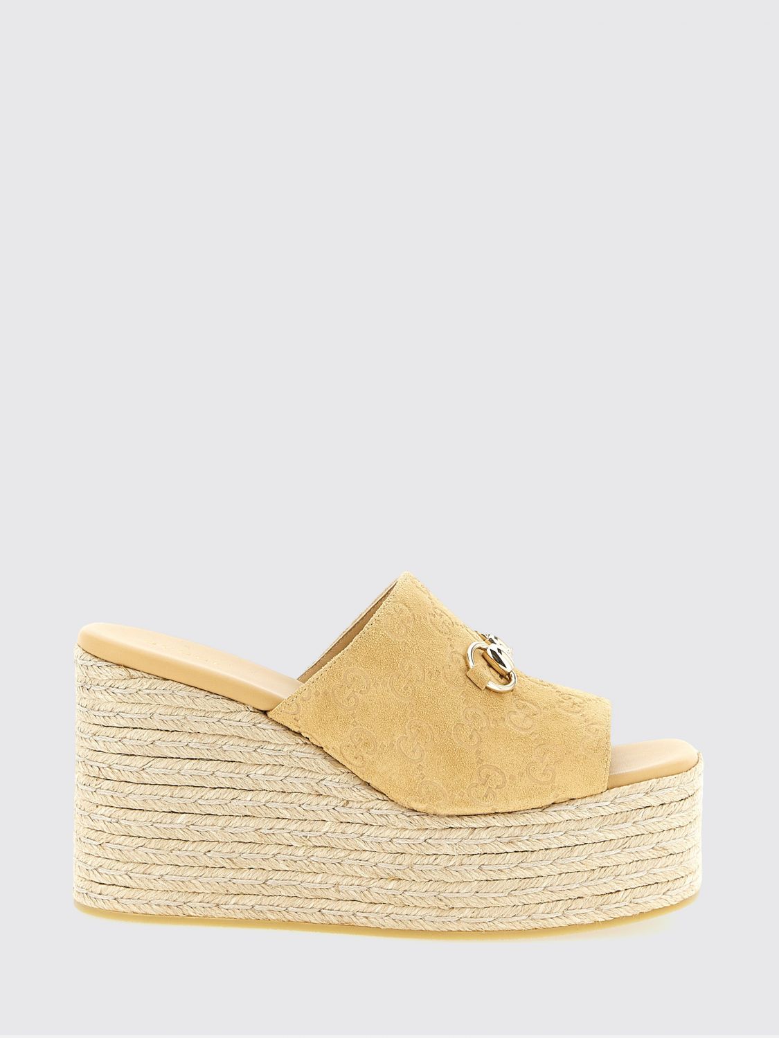 GUCCI Espadrillas con zeppa in camoscio con monogram GG impresso
