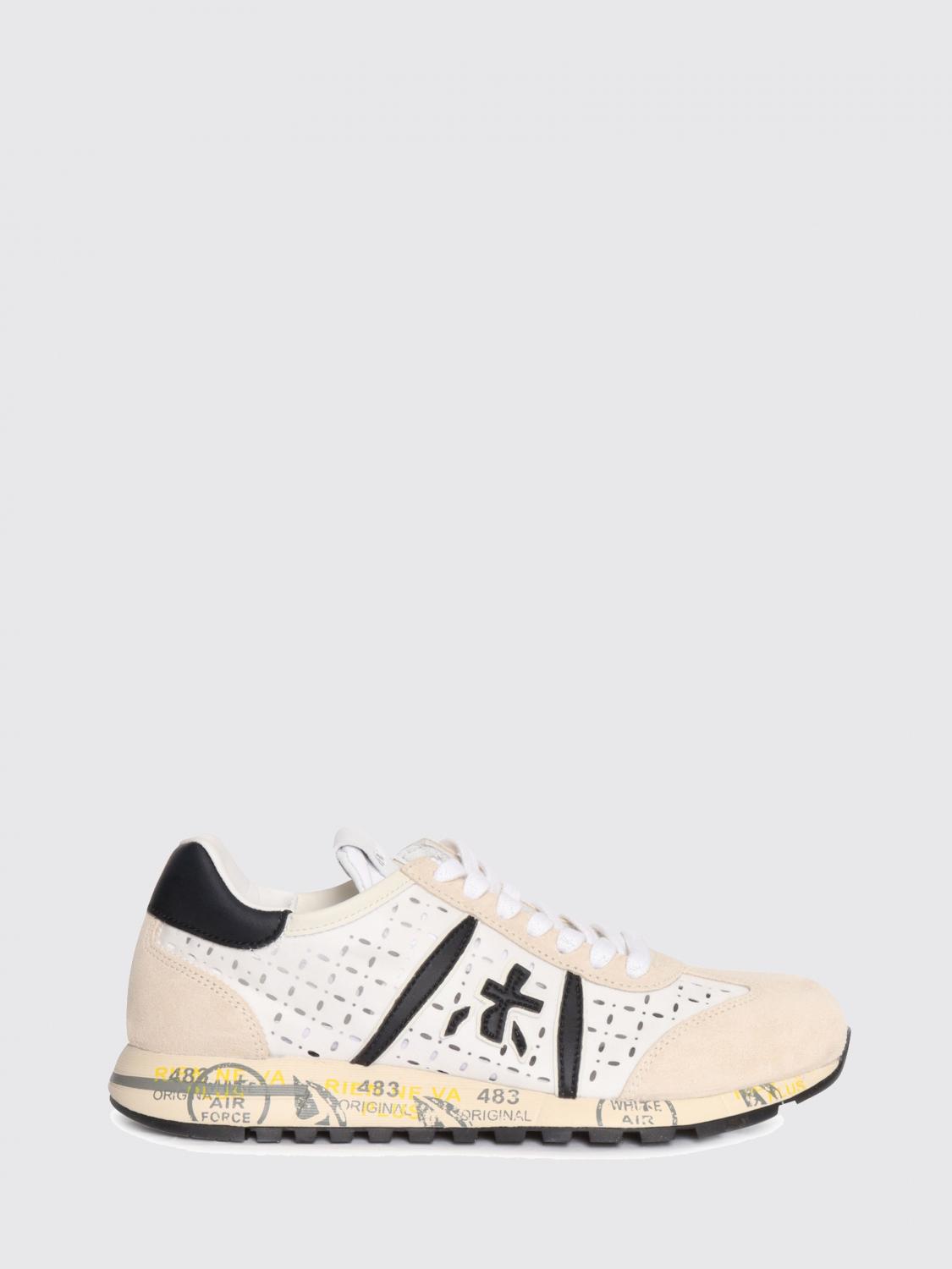 Premiata Lucy Suede And Perforated Fabric Sneakers In 화이트