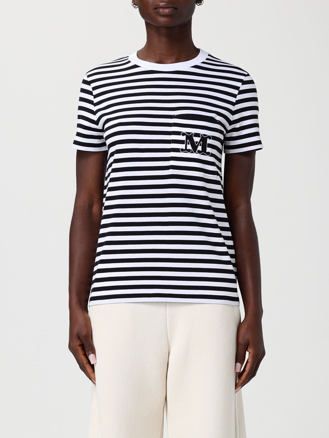 MAX MARA Striped Cotton Top With Logo　MAX MARA ロゴ入りストライプ コットン トップス MAX
