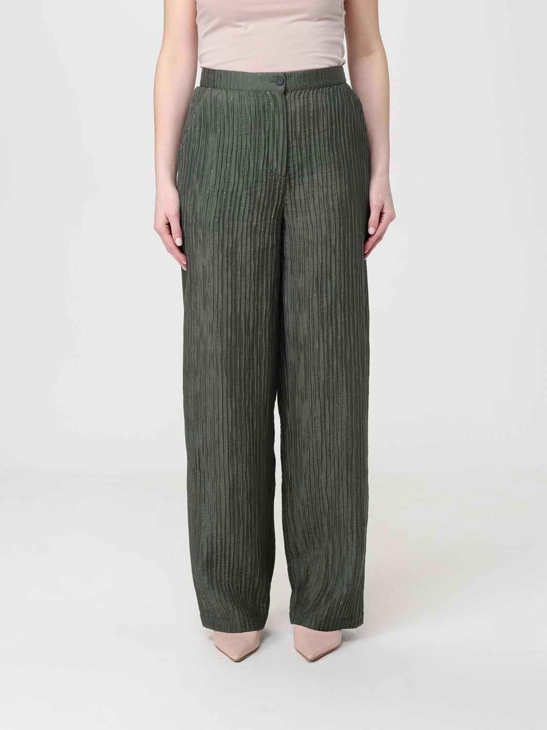 EMPORIO ARMANI Pleated Lyocell Blend Palazzo Pants