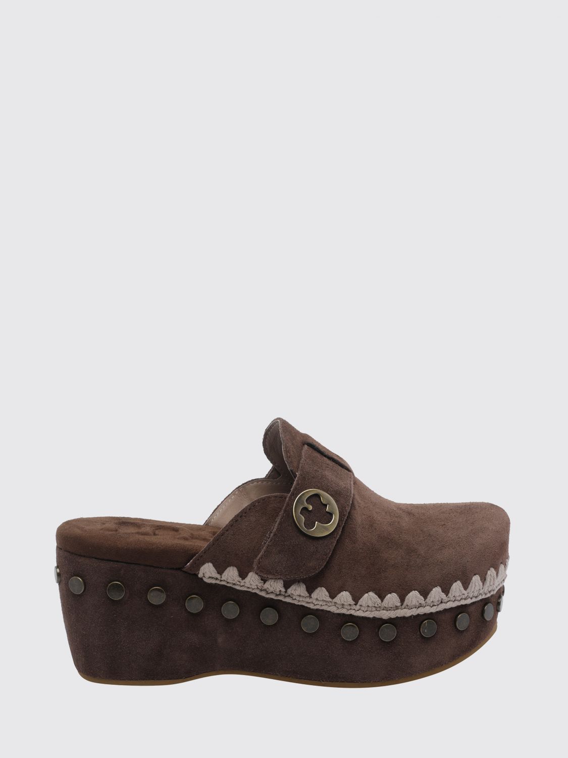 Mou Plain Suede Clogs with Studs