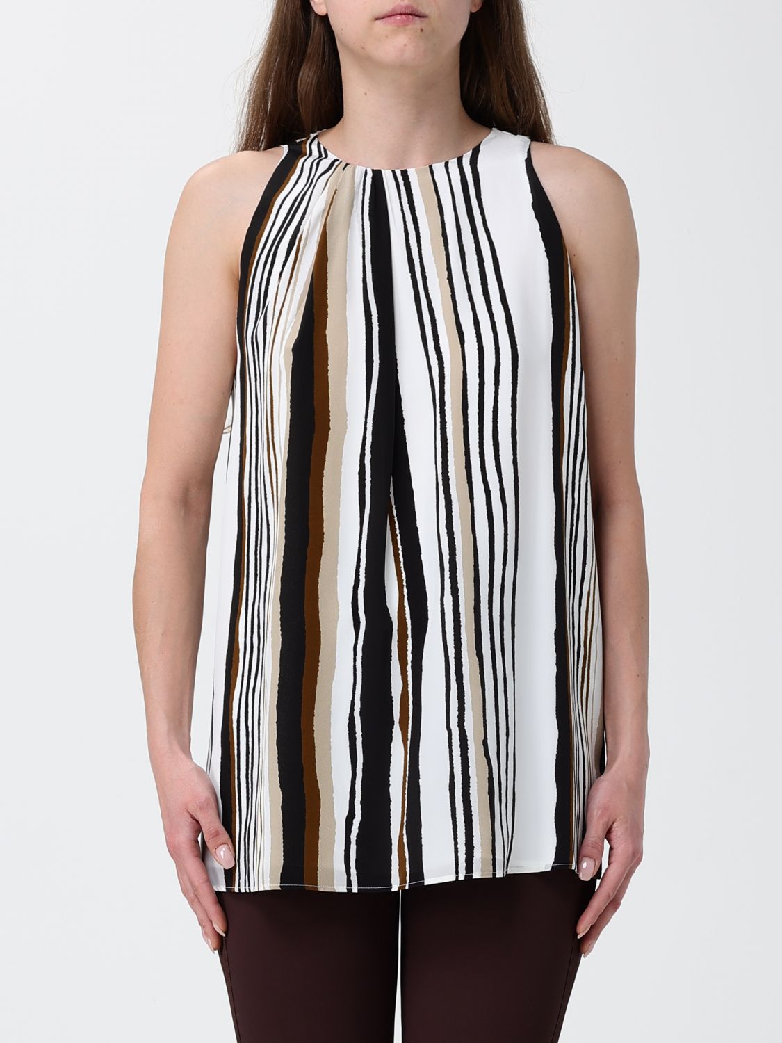 Max Mara Studio Ramie Blouse With Macramé Inserts In Brown