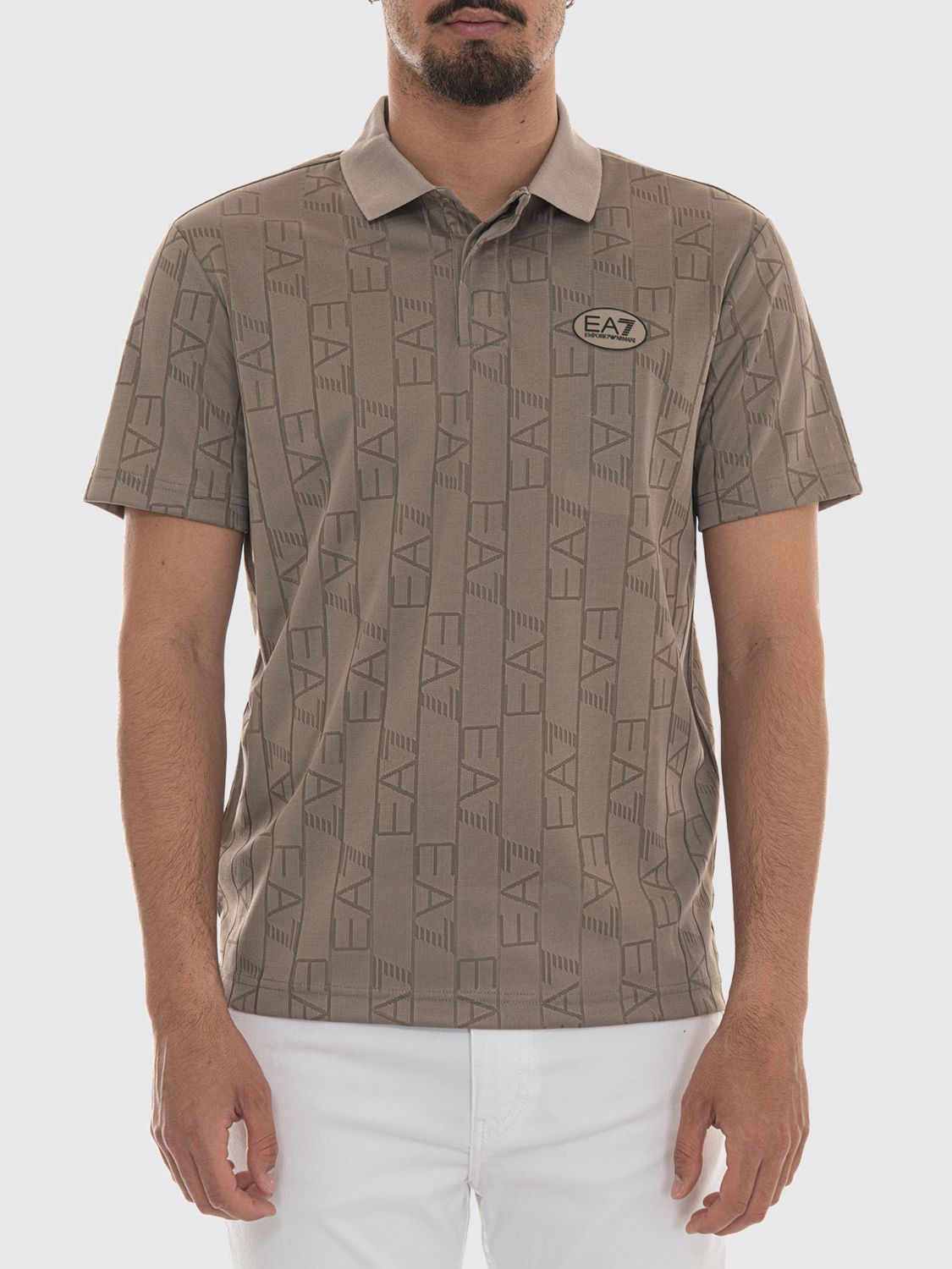 EA7 Polo in poliestere con logo all-over