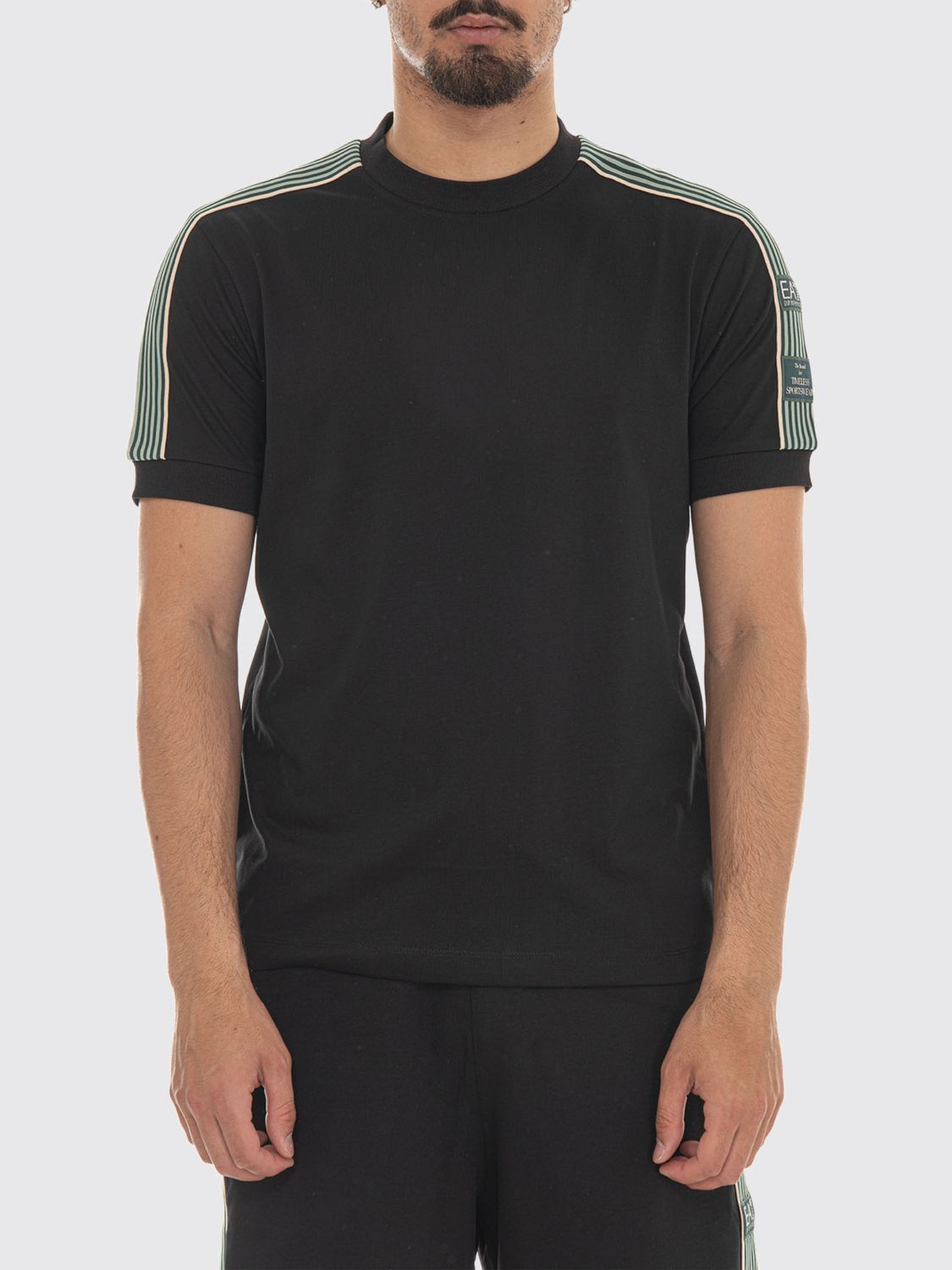 EA7 T-shirt in misto cotone con bande a righe