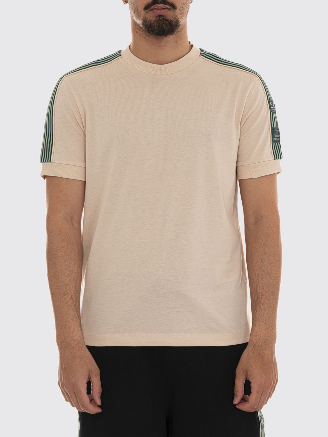 EA7 T-shirt in misto cotone con bande a righe