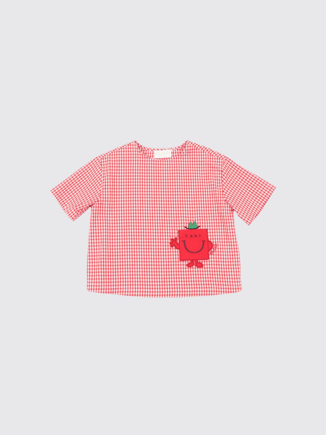 GUCCI Camicia in cotone a quadretti con tasca smiley