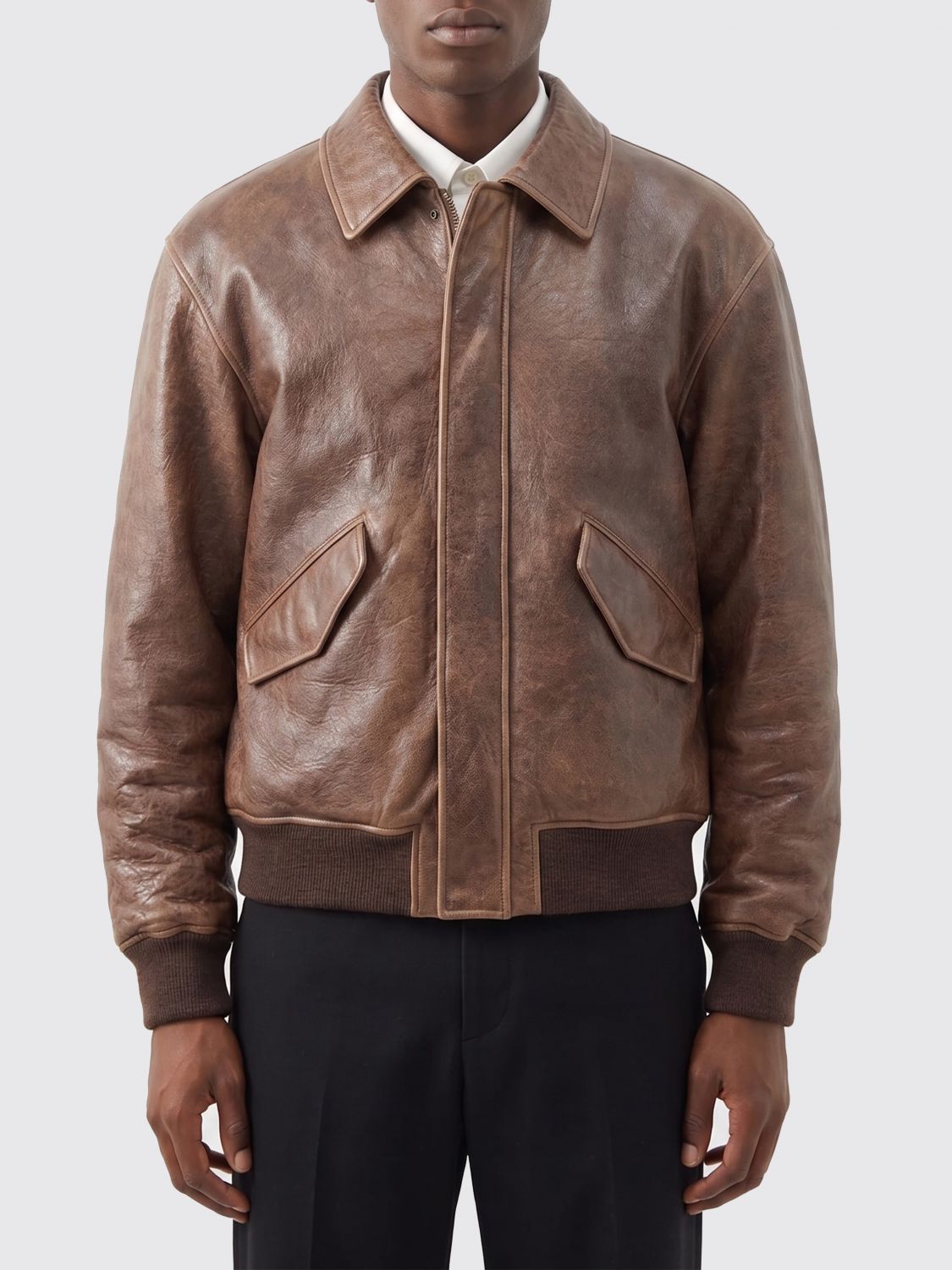 SAINT LAURENT Bomber in pelle effetto used