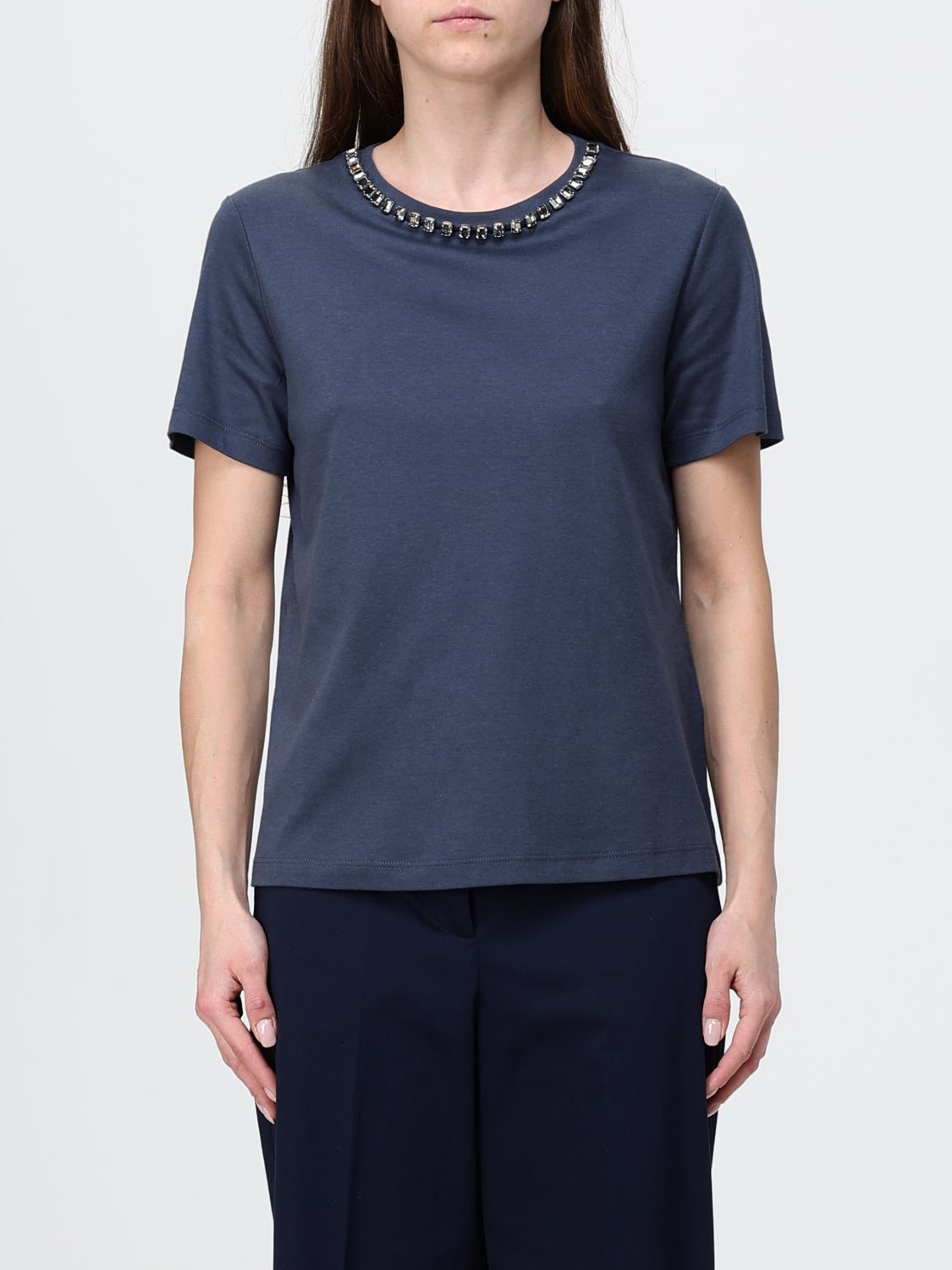 's Max Mara Bingo Embellished Cotton-blend T-shirt In Blue