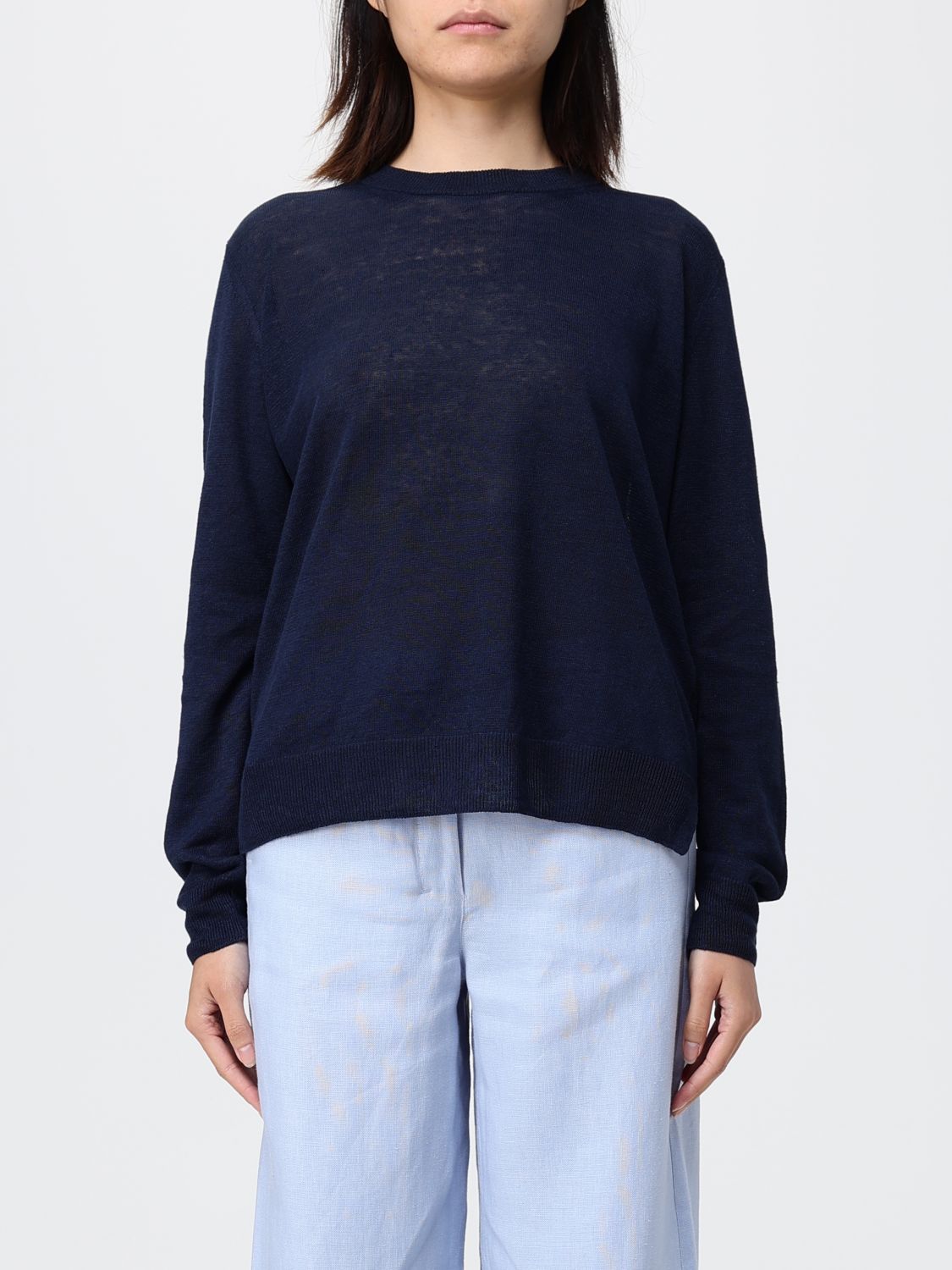 's Max Mara Linen Crew Neck Sweater In Blue