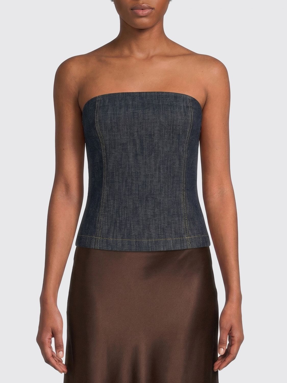 BRUNELLO CUCINELLI BRUNELLO CUCINELLI Cotton Denim Bandeau Top　BRUNELLO CUCINELLI コットンデニム バンドートップ