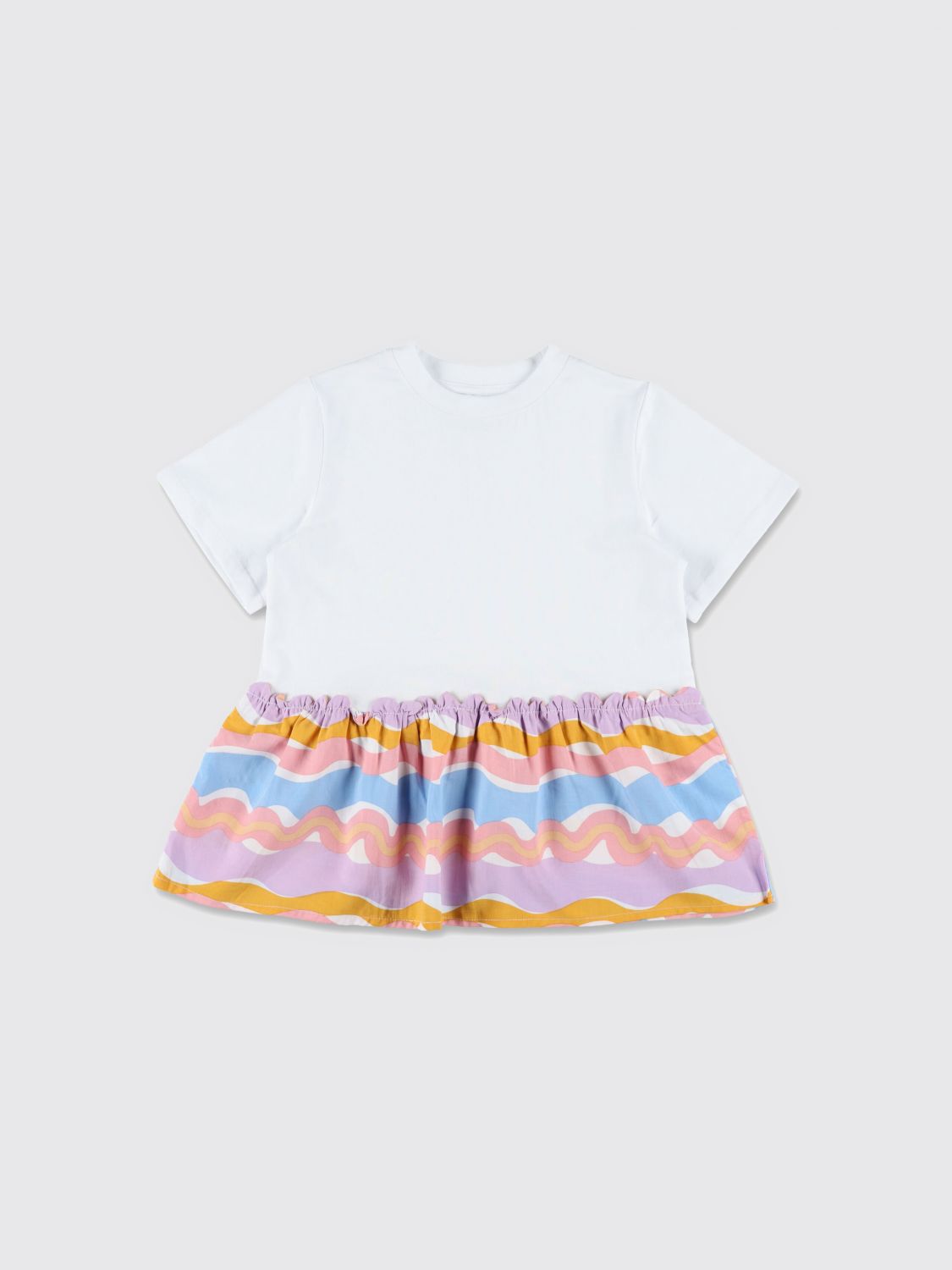 STELLA MCCARTNEY KIDS Cotton T-Shirt with Wave Pattern Ruffle　STELLA MCCARTNEY KIDS 波柄フリル付きコットンTシャツ STELLA