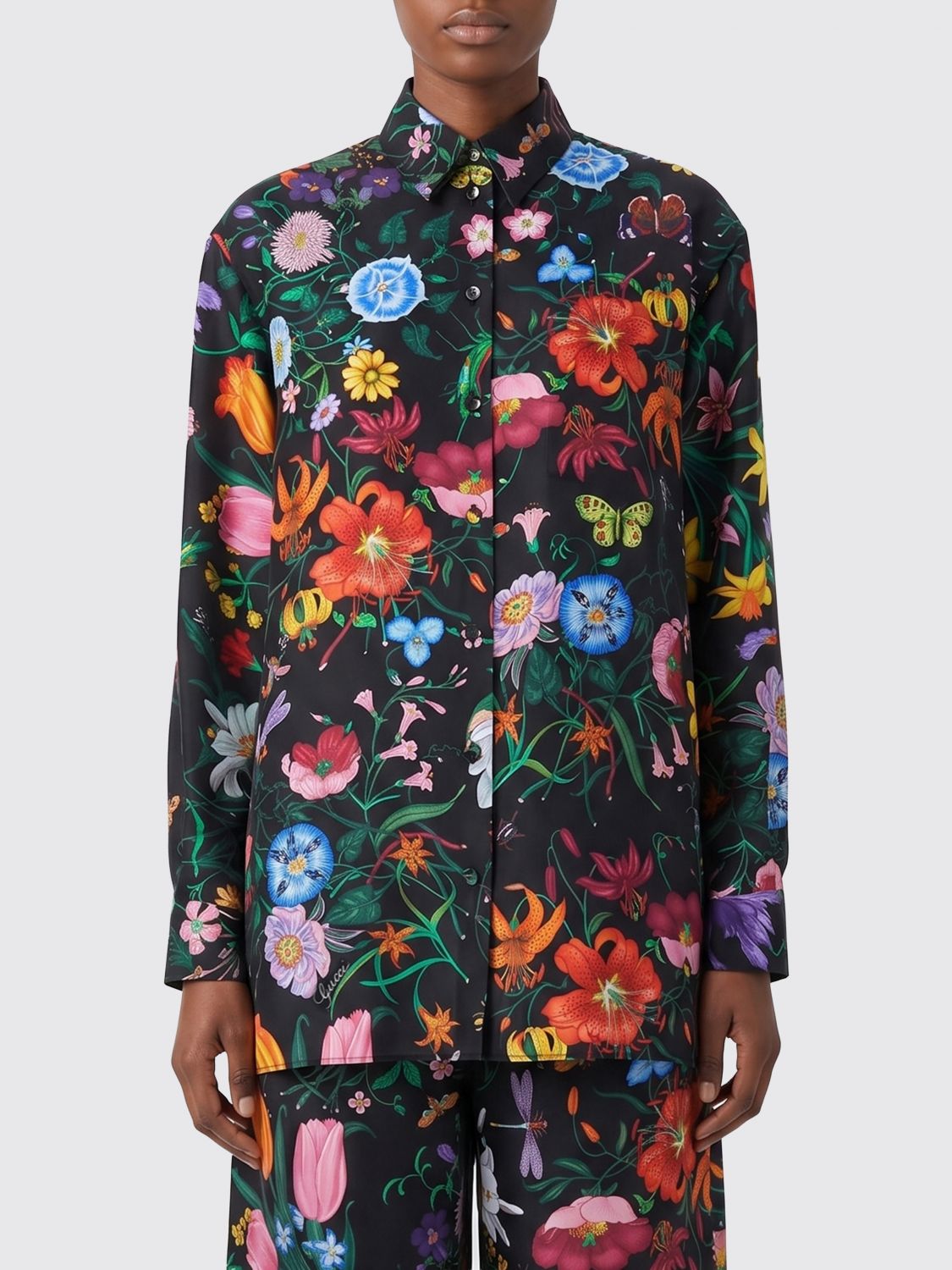GUCCI Camicia in seta con stampa floreale