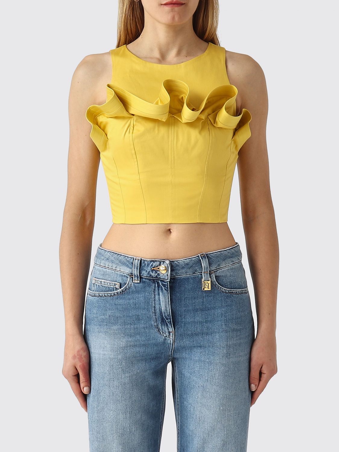 ELISABETTA FRANCHI Baumwoll-Crop-Top mit Rüschen