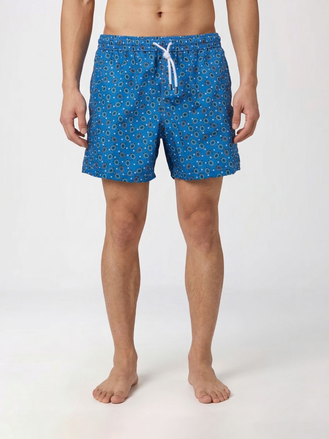 Fedeli Polyester Swim Trunks With Turtle Print In Blue