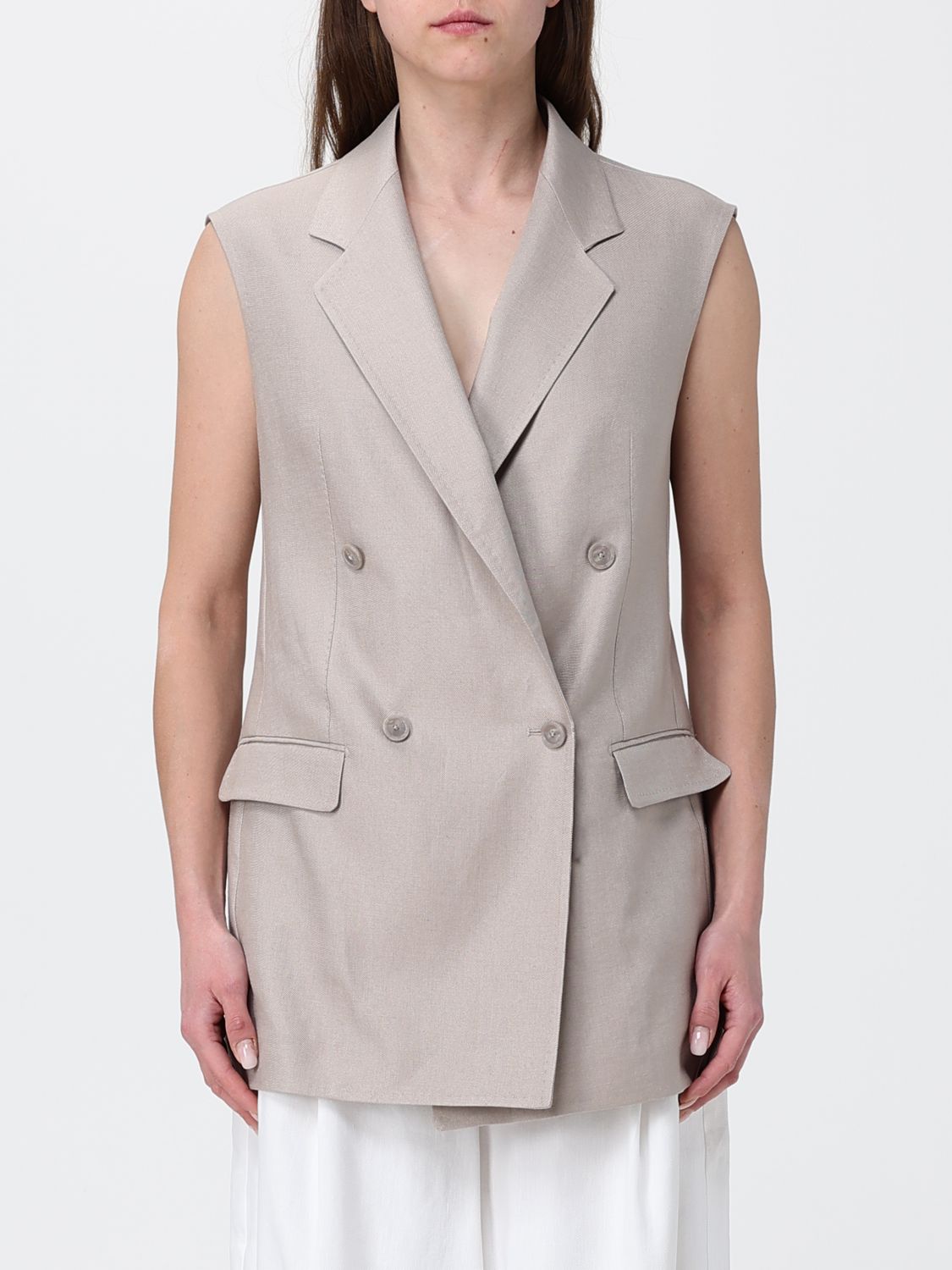TAGLIATORE Double-Breasted Linen Vest TAGLIATORE