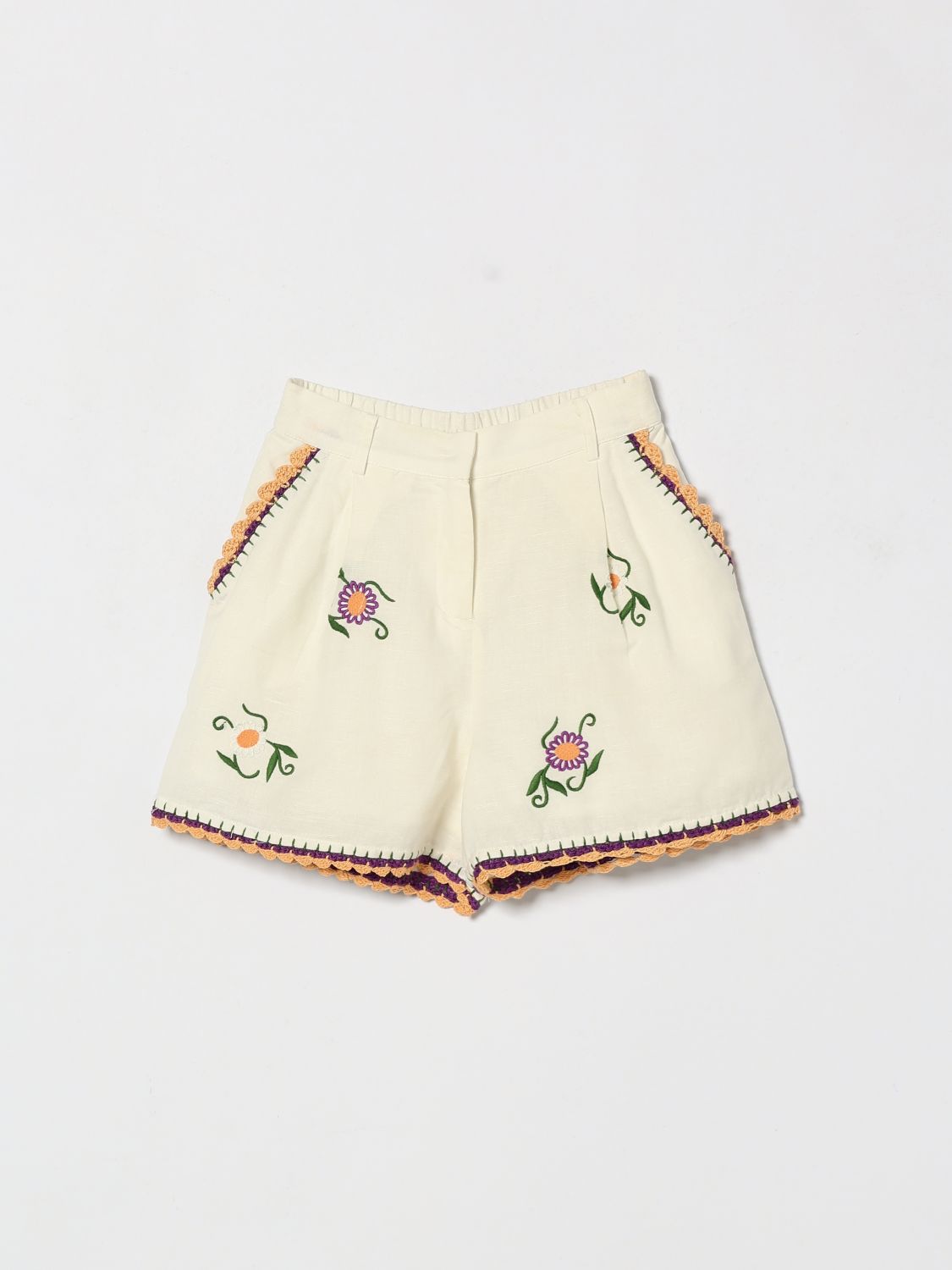 STELLA MCCARTNEY KIDS Pantaloncini in lino e cotone ricamato